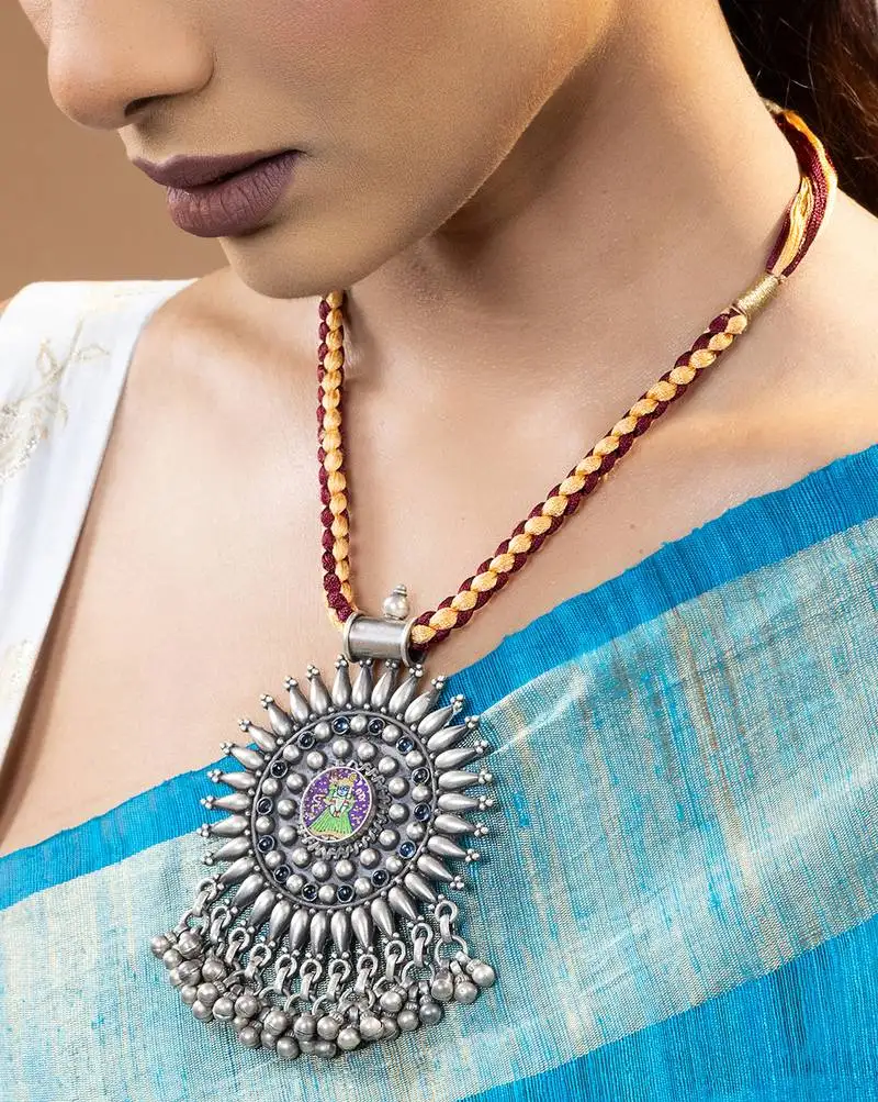 Oxidised silver ghungroo necklace