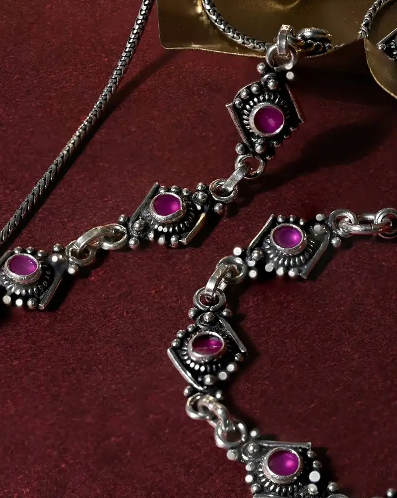 Ruby-accented silver anklet