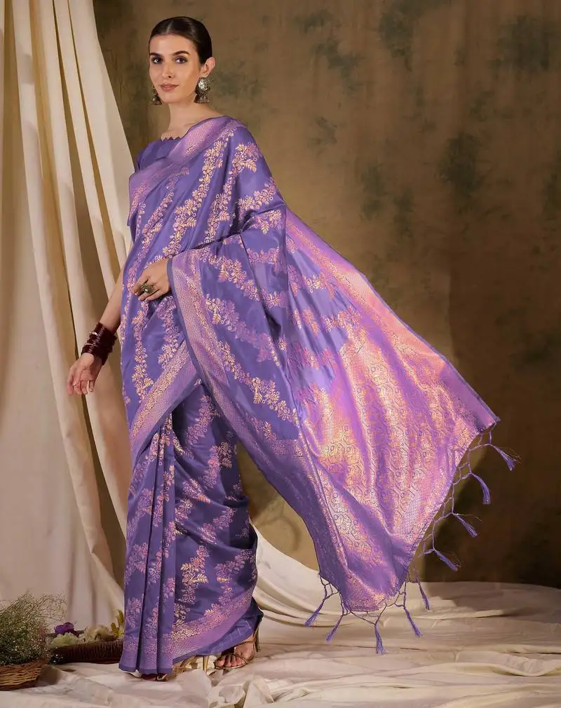 Lovely lavender banarasi art silk saree with weaving work