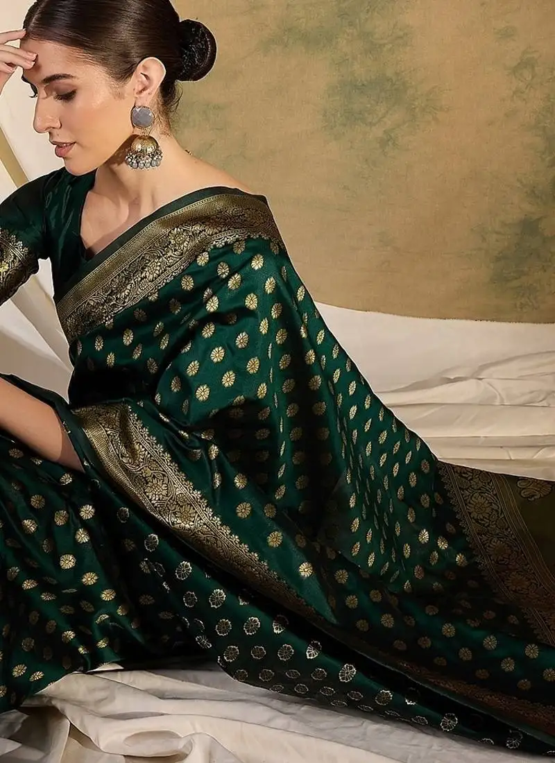 Enchanting green banarasi art silk saree with weaving work