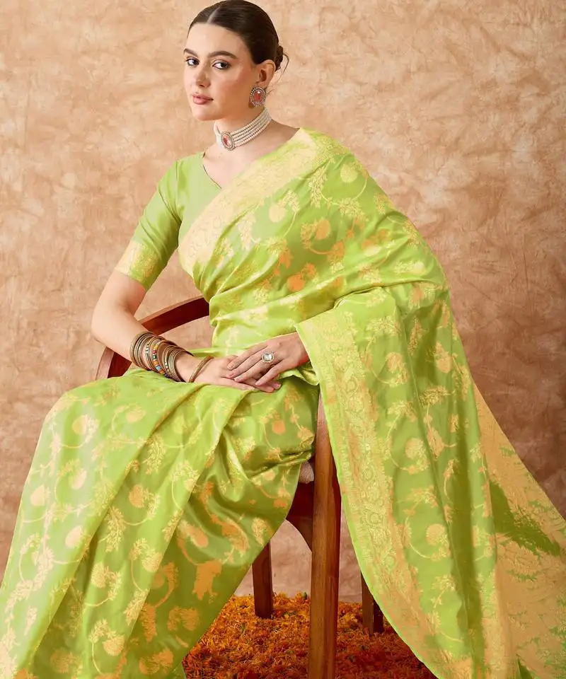 Pista green banarasi art silk saree with exclusive weaving work