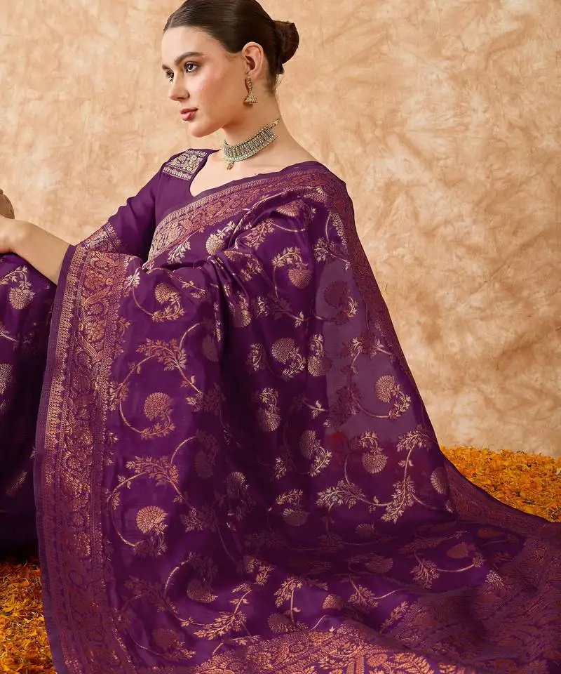 Wine banarasi art silk saree with bold weaving work