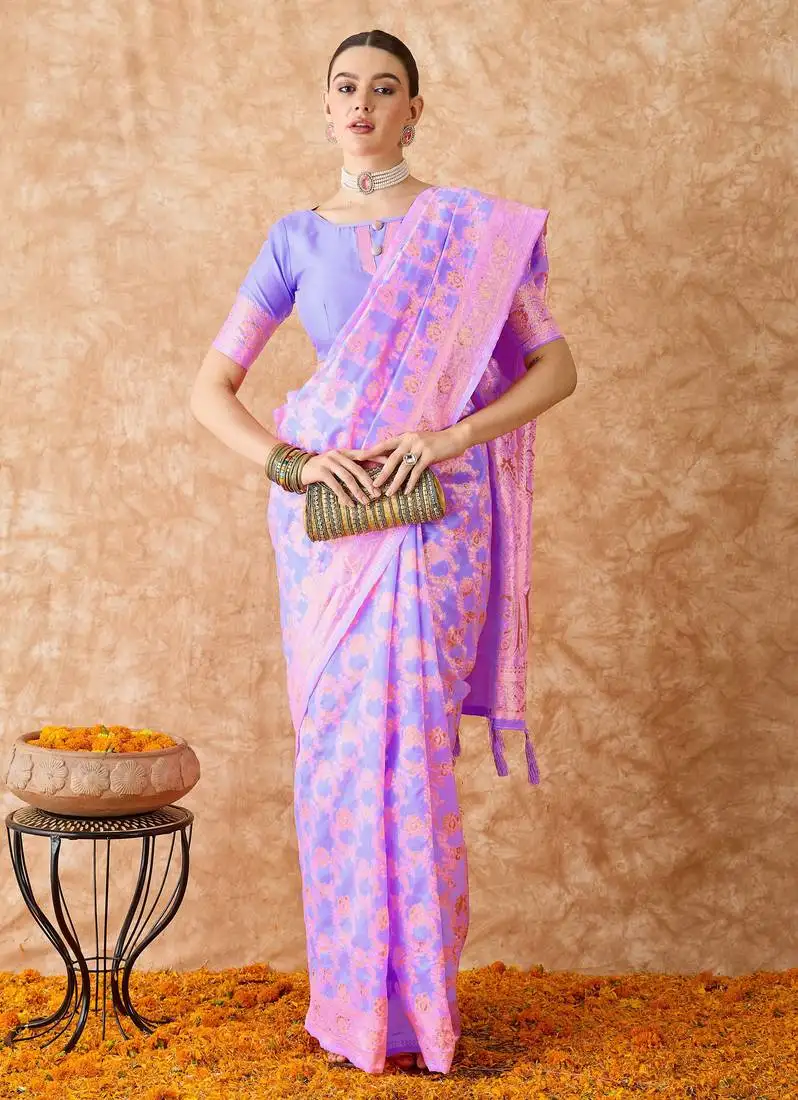 Lavender banarasi art silk saree with luxurious weaving details