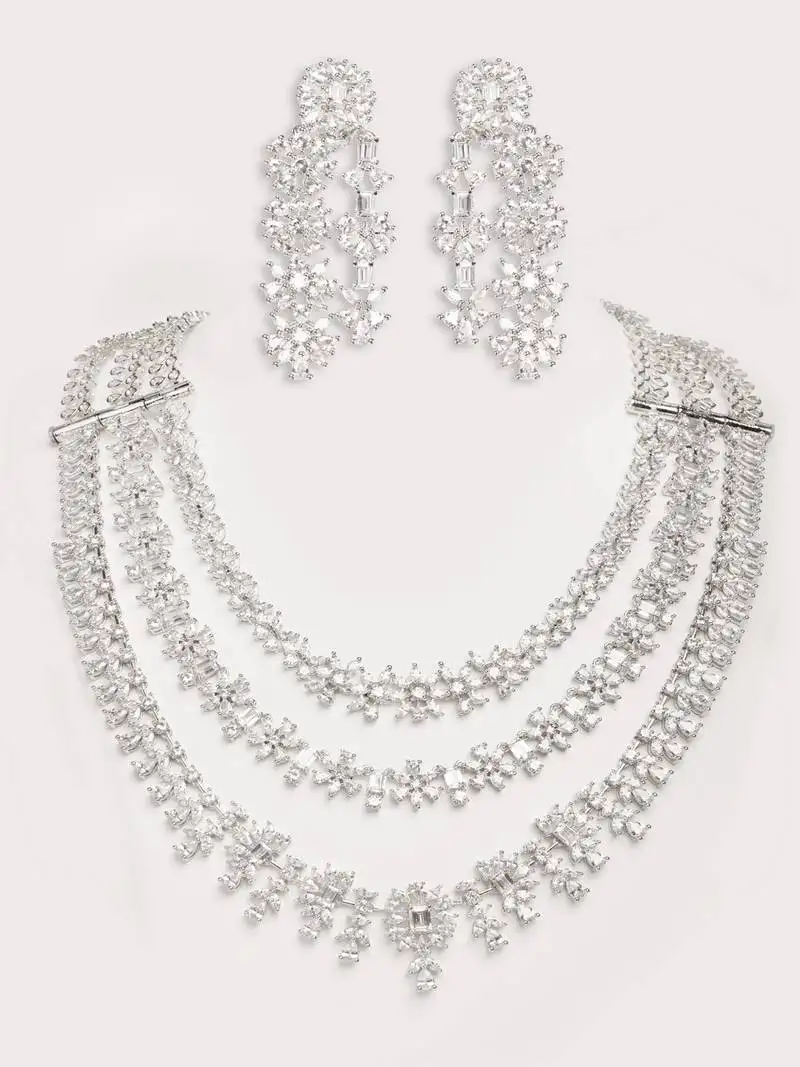 Silver plated layered necklace set