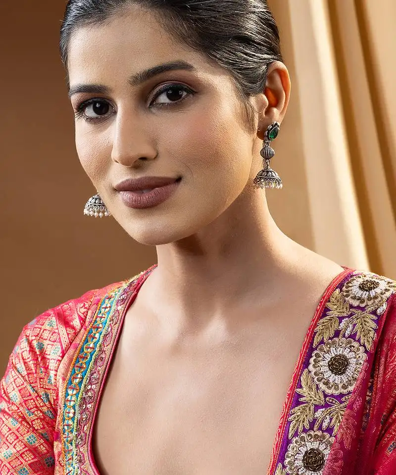 Floral silver jhumkas