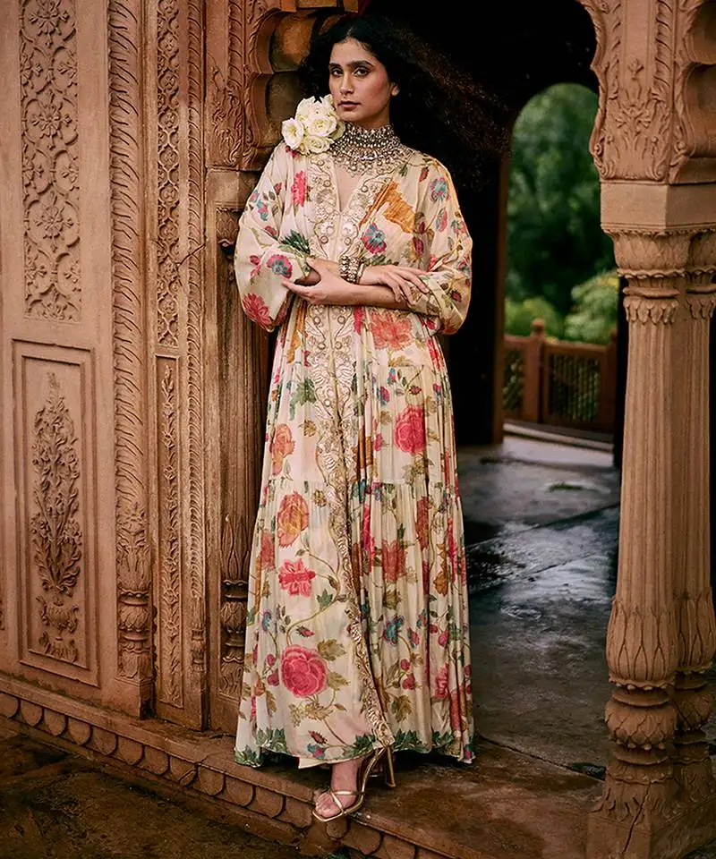 Multicolor printed crepe kaftan