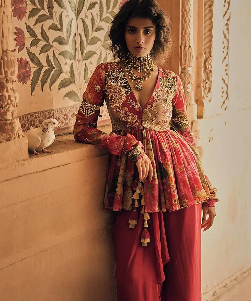 Red printed crepe co ord set