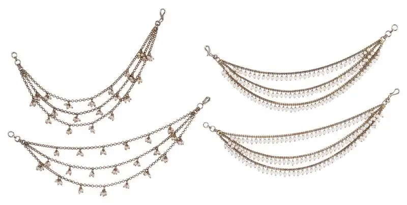 Marvellous 3 string long chain gold plated combo set of 2 pearl ear-chain(kaanchain) for women