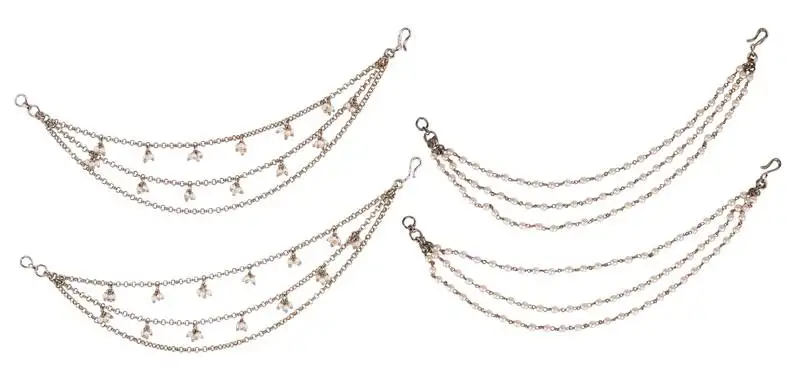 Traditional trendy 3 string long chain gold plated combo set of 2 pearl ear-chain(kaanchain) for women