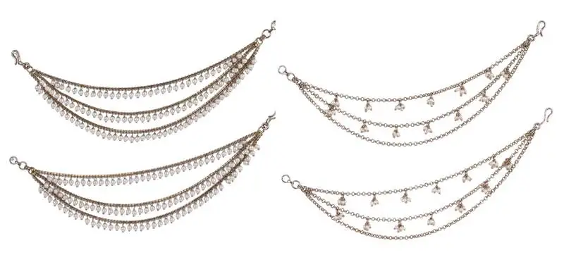 Pleasing 3 string long chain gold plated combo set of 2 pearl ear-chain(kaanchain) for women