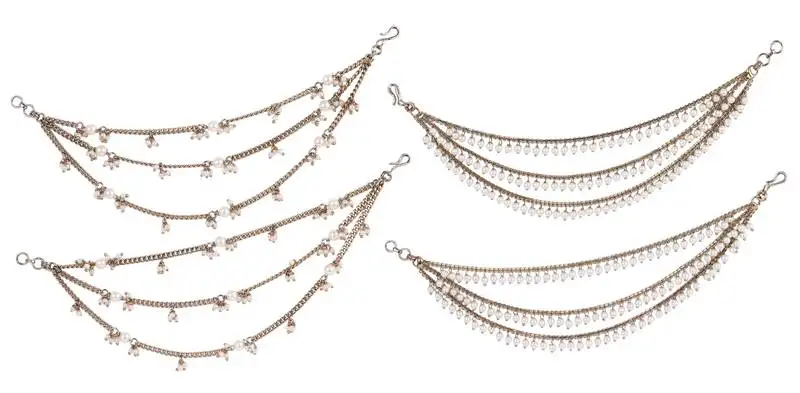 Splendid 3 string long chain gold plated combo set of 2 pearl ear-chain(kaanchain) for women