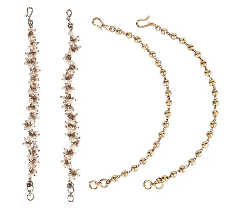 Fascinating golden balls gold plated combo set of 2 ear-chain(kaan chain) for women