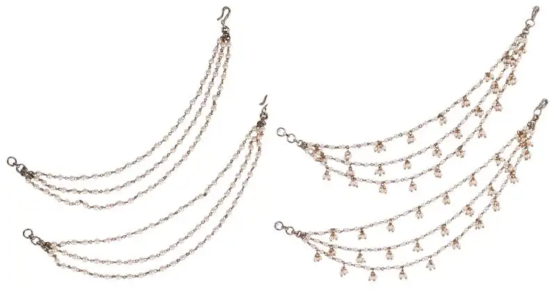 Inspired pearl 3 string gold plated combo set of 2 ear-chain(kaan chain) for women