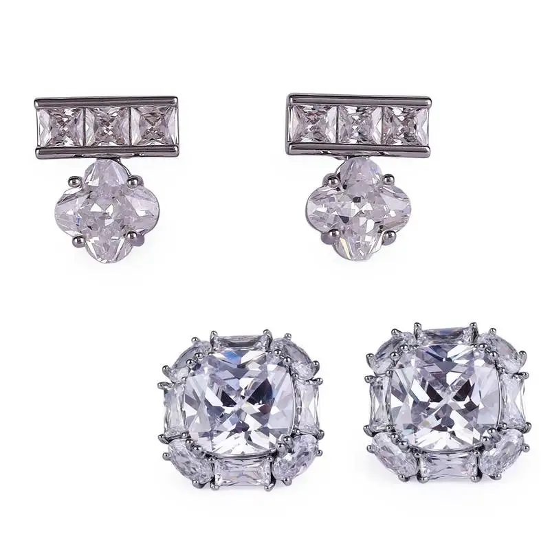 Splendid studded cz silver plated combo set of 2 stud earring for women