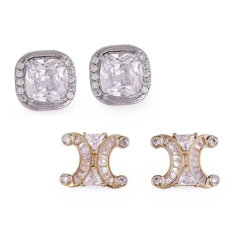 Excellent center studded cz silver and gold plated combo set of 2 stud earring for women