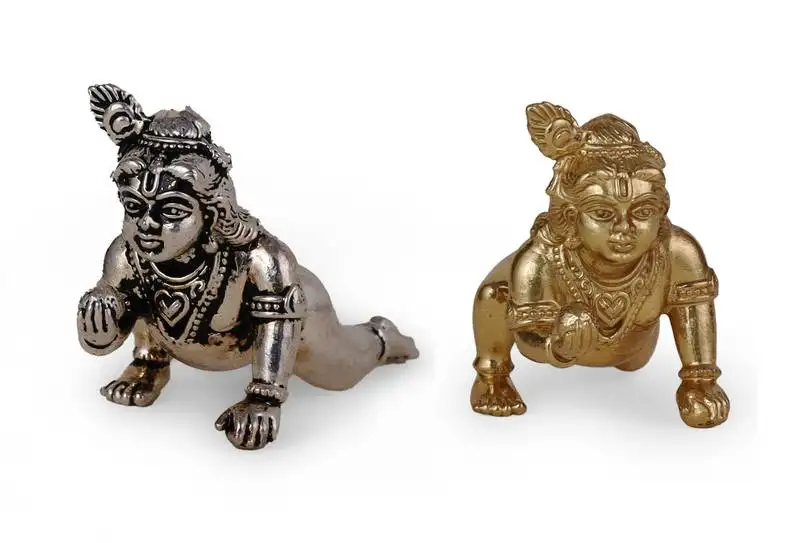 Lord krishna silver and gold plated combo set of 2 idol::Murti home and office decorative gifting