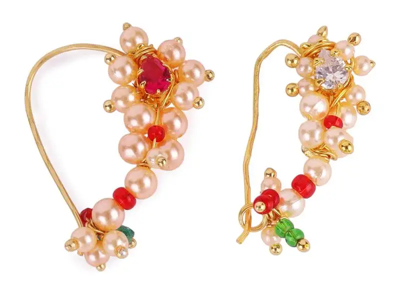 Oval shape gold plated combo set of 2 maharashtrian nosepin :: nath without piercing for women and girls