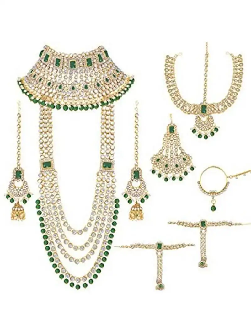 Gold-plated traditional ethnic indian kundan bridal set for women