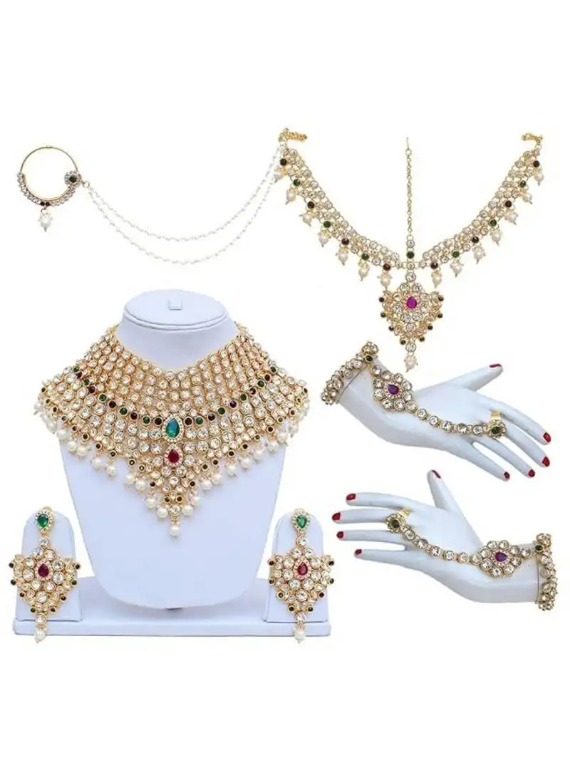 Traditional gold plated kundan ethnic bridal jewellery set for women
