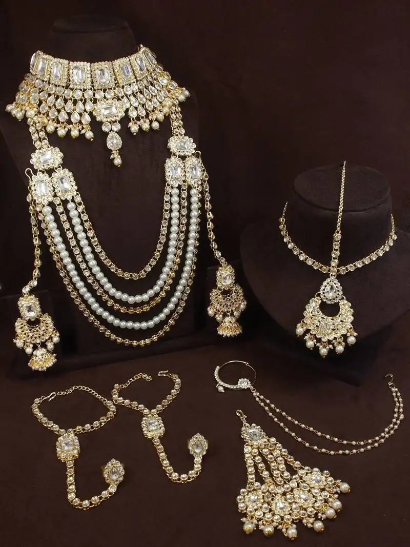 Gold plated traditional faux kundan & stone studded bridal jewellery set for women
