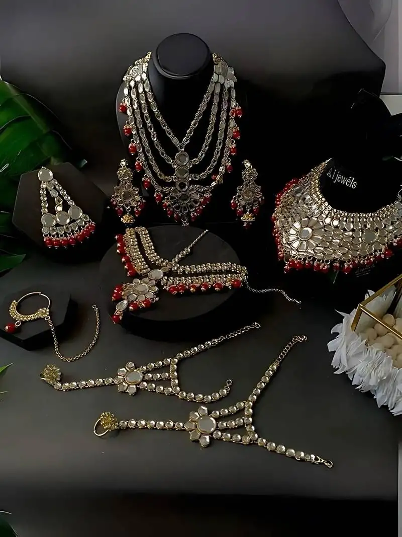 Wedding collection traditional gold plated pearl & kundan bridal jewellery set for women