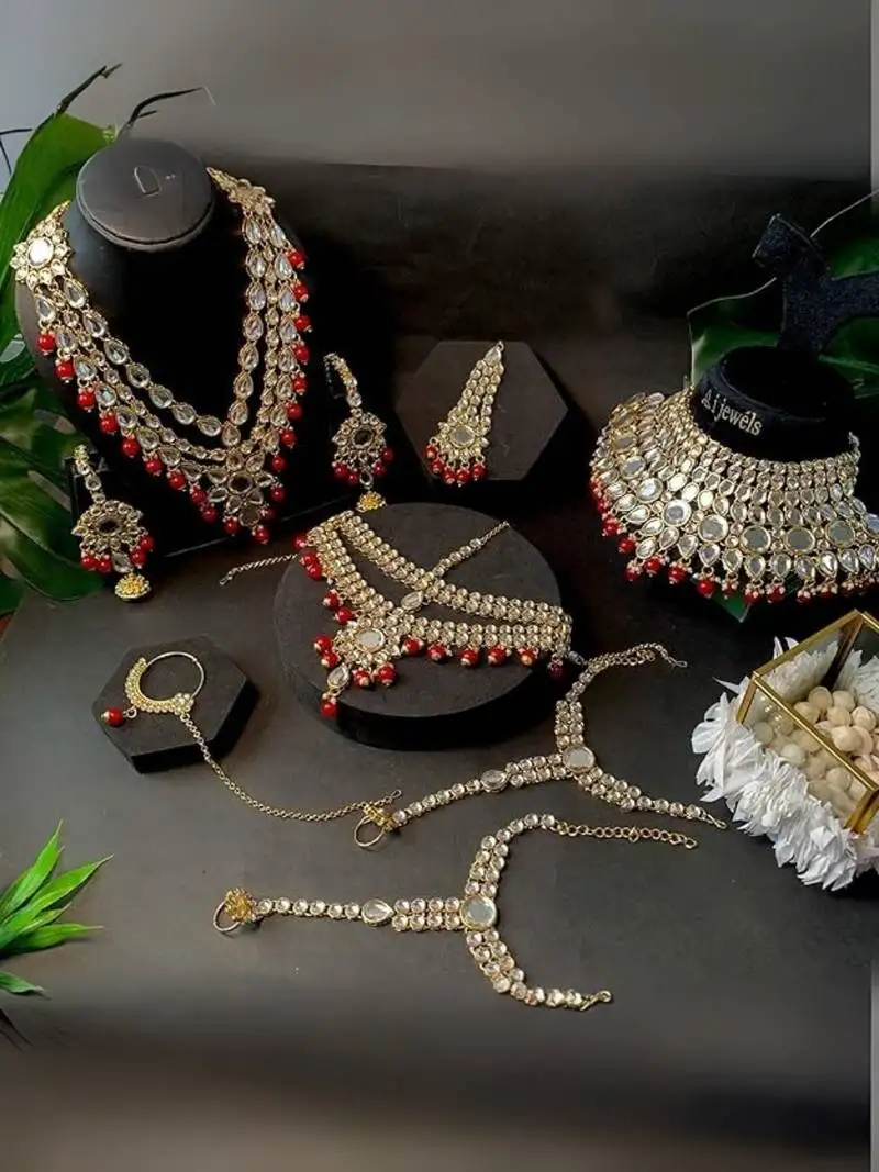 Wedding collection traditional ethnic gold plated pearl & kundan bridal jewellery set for women