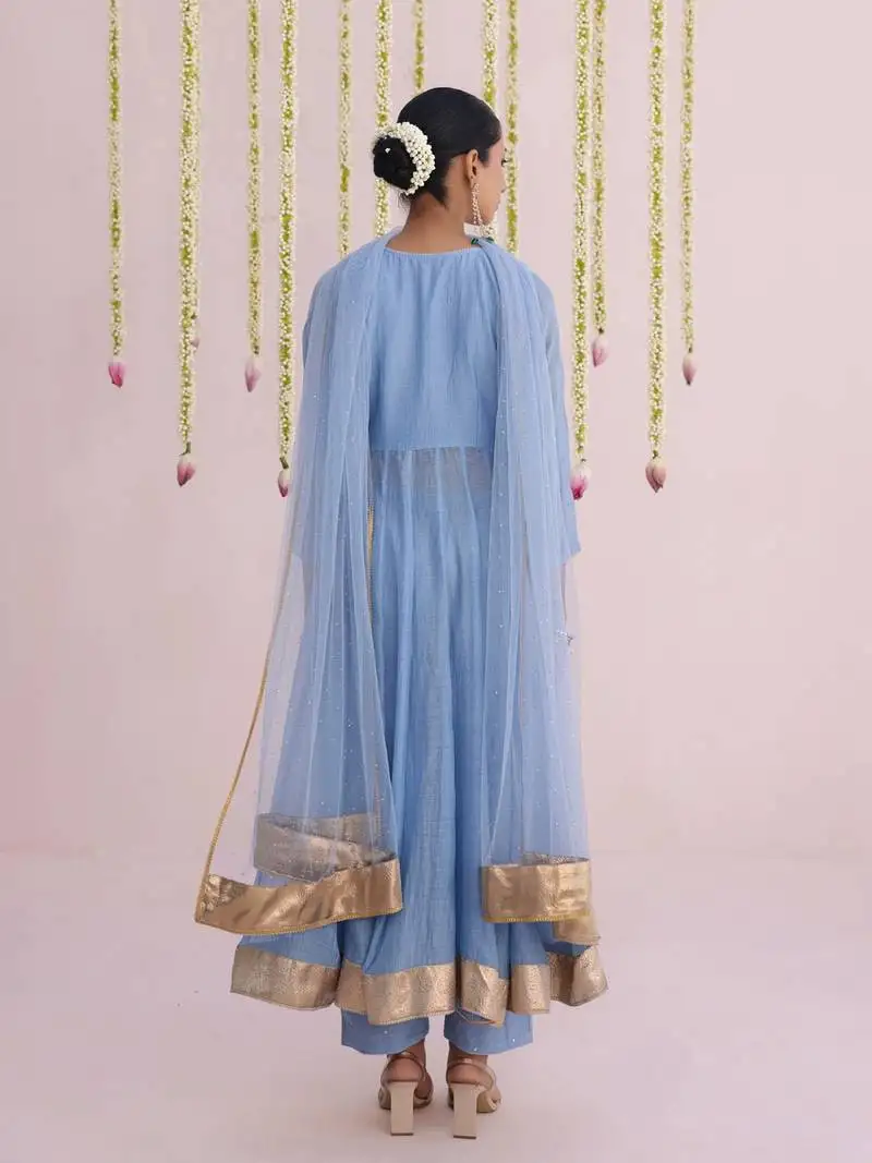 Blue plain chanderi kurta set