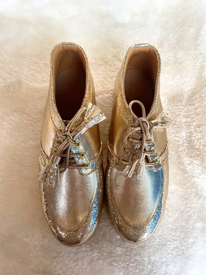 Gold solid leather wedges shoes