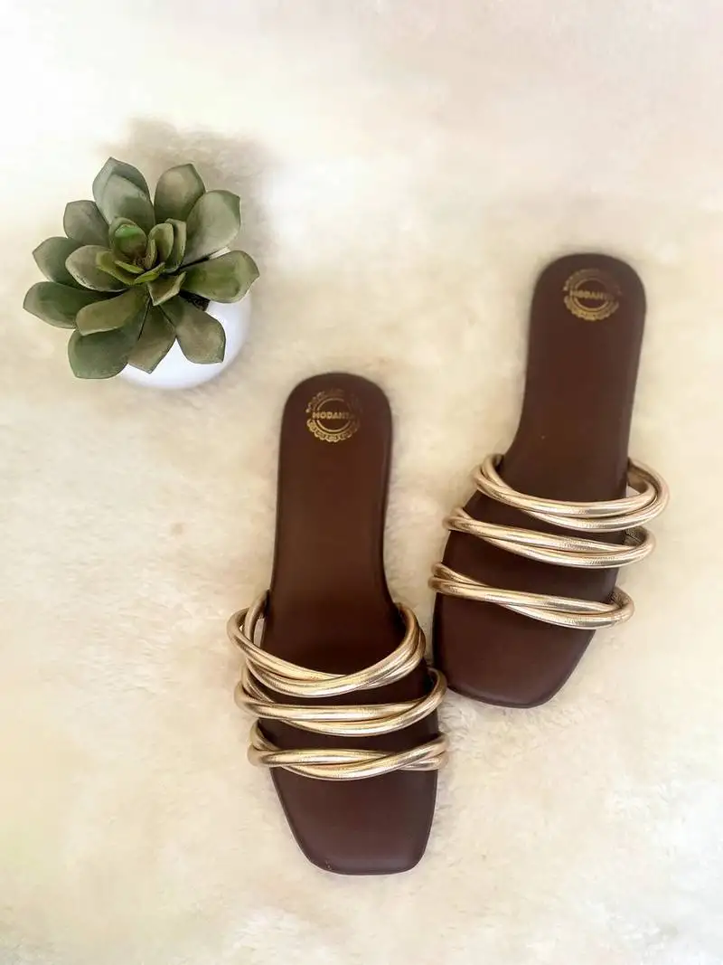 Brown solid leather flats