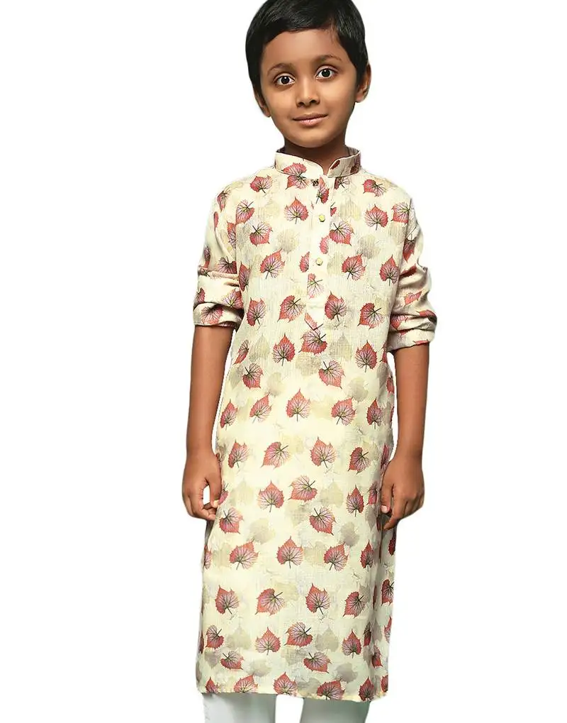 Red cotton printed kurta for kids