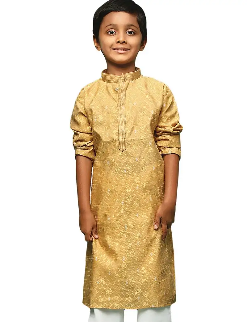 Glod silk printed kurta for kids