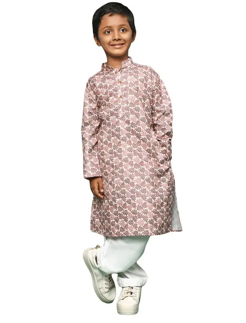 Rust cotton chikankari kurta pajama for kids