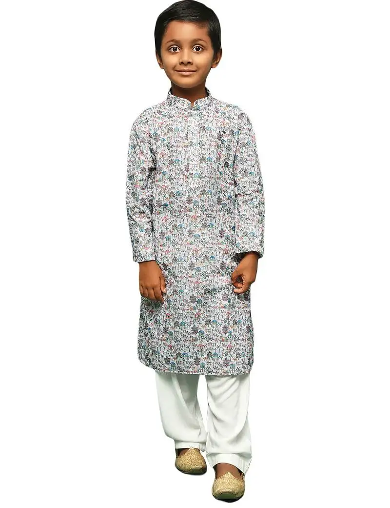Multi cotton printed kurta pajama for kids