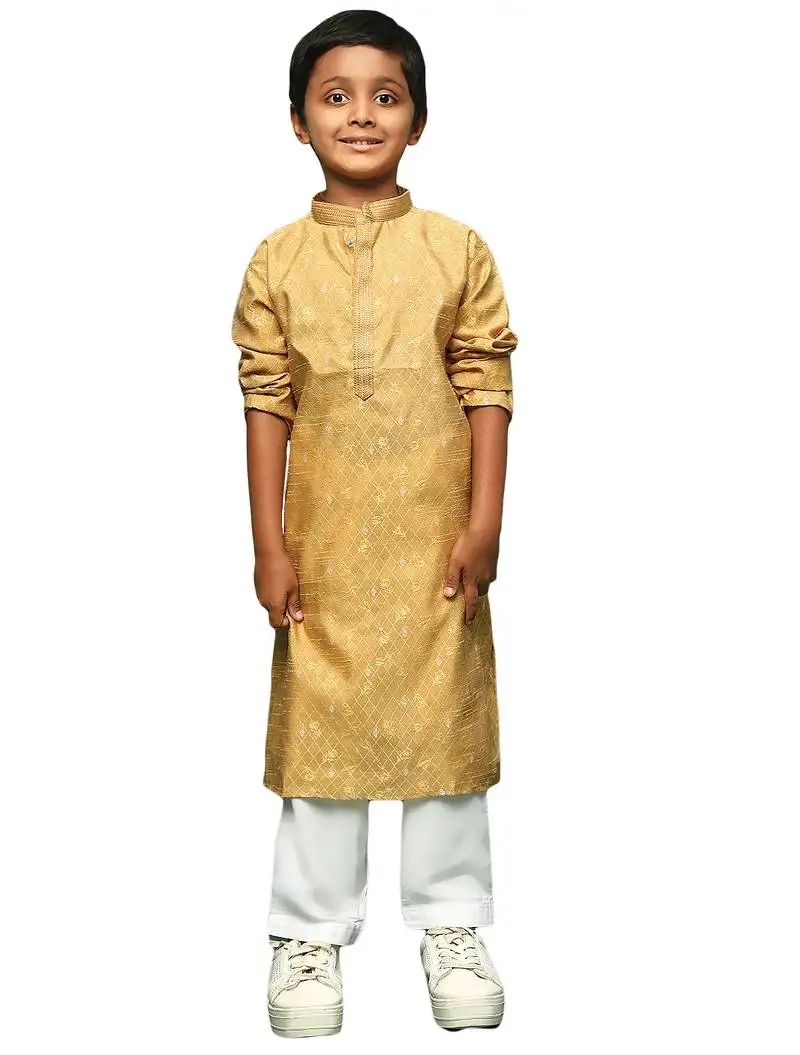 Glod silk woven design kurta pajama for kids