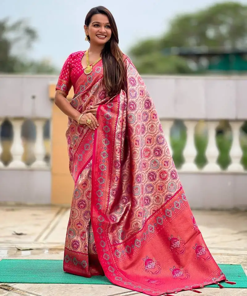 Pink color kanjivaram silk woven designer graceful partywear saree