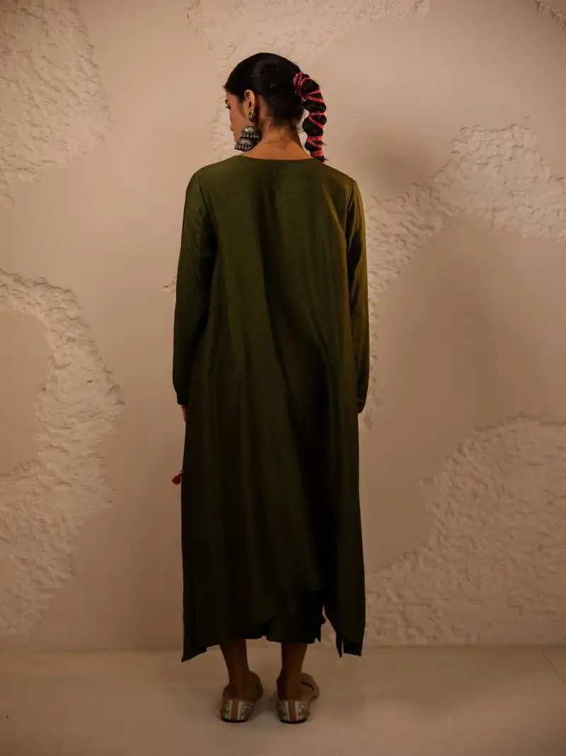 Green plain dola silk anarkali set