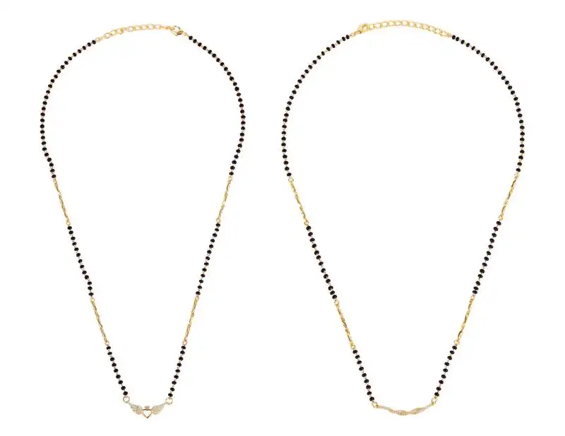 Twinkling unique gold plated combo set of 2 black beaded adjustable chain mangalsutra for women