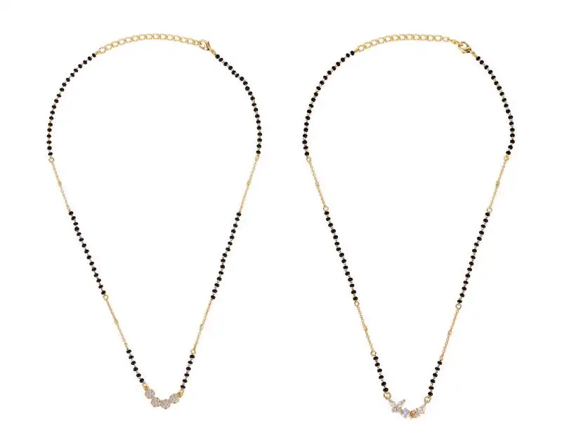 Round shape gold plated combo set of 2 black beaded adjustable chain mangalsutra for women