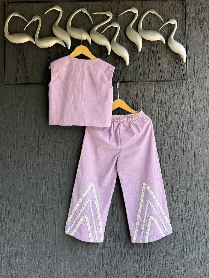 Purple embroidered cotton co ord set