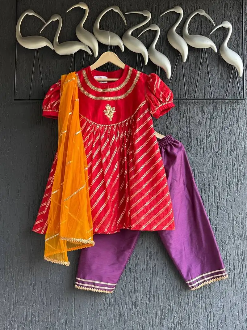 Red plain cotton kurta set