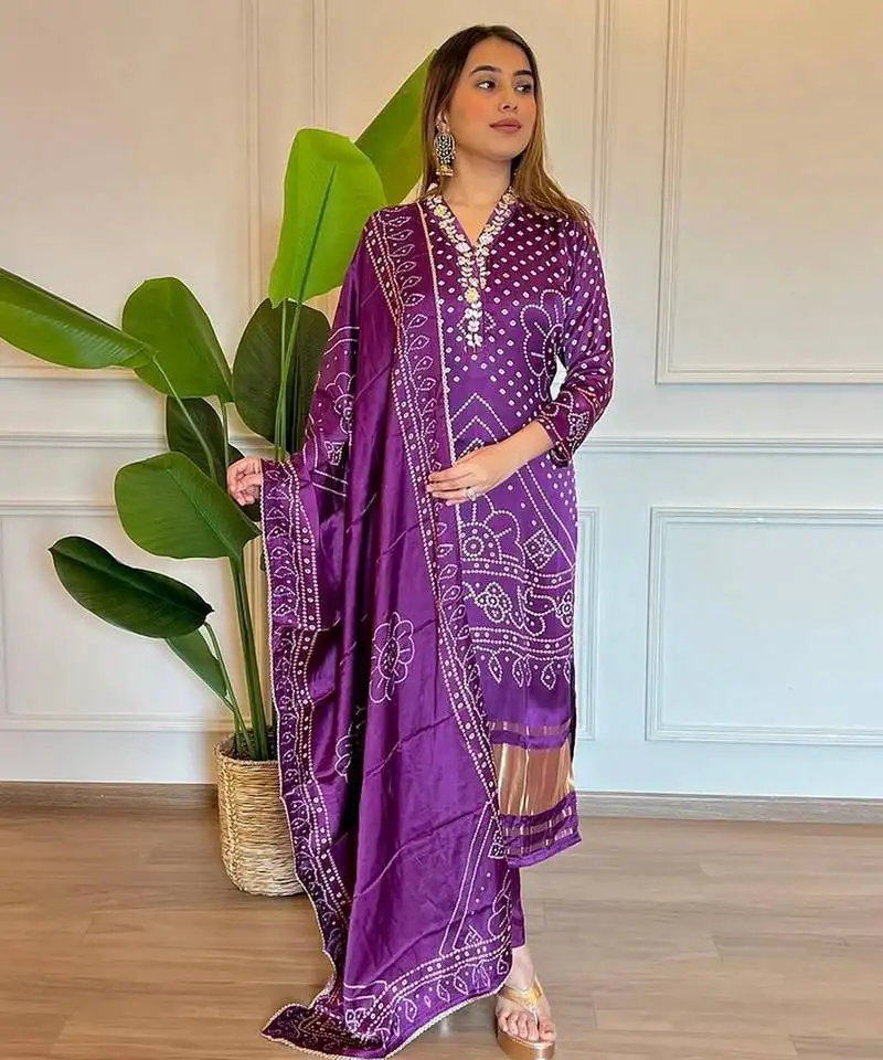Lavender color viscose fabric beautiful festive wear readyamde kurta set with dupatta