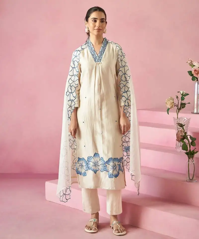 Off white color viscose rayon fabric sophisticated partywear suit