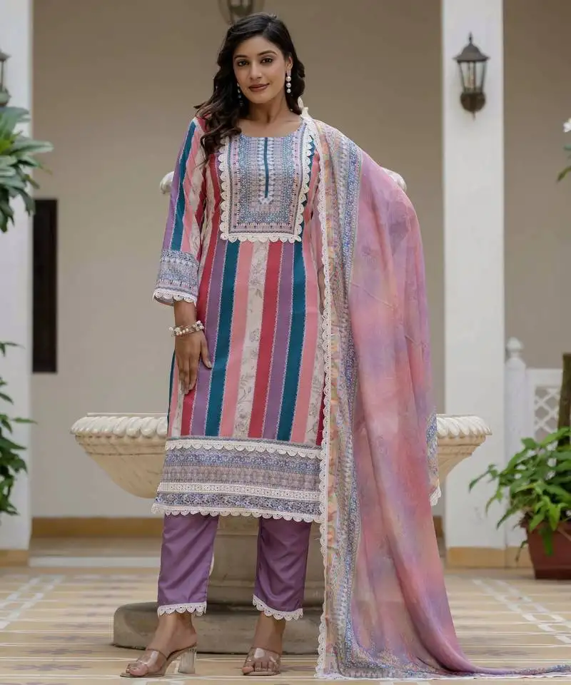 Multy color rayon slub fabric graceful festive special kurta set