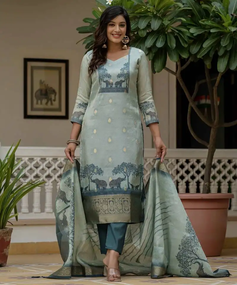 Sky blue color jacquard silk fabric graceful festive special kurta set