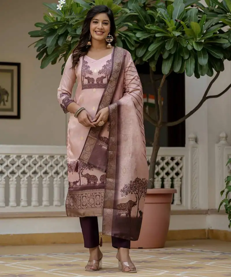 Pink color jacquard silk fabric graceful festive special kurta set