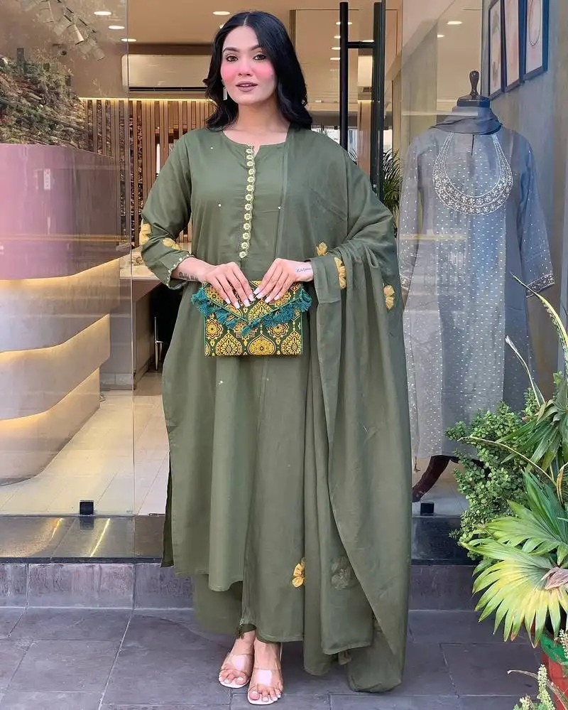 Green color smart and festive readymade chanderi silk fabic kurta set