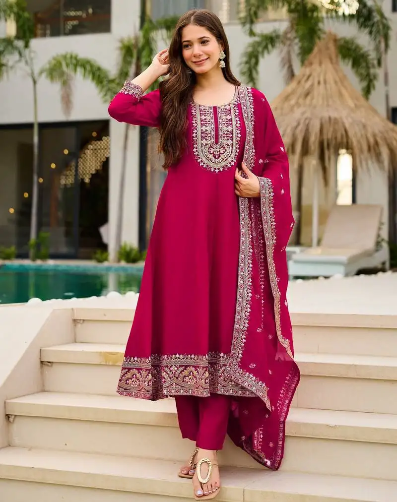Pink color smart and festive readymade c p vichitra fabic kurta set