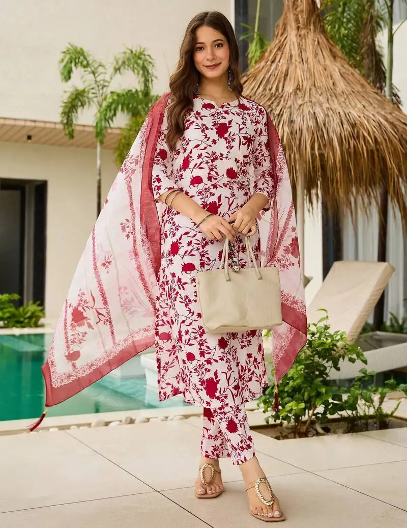 Maroon color silk blend fabric ethnic kurta set with designer printed