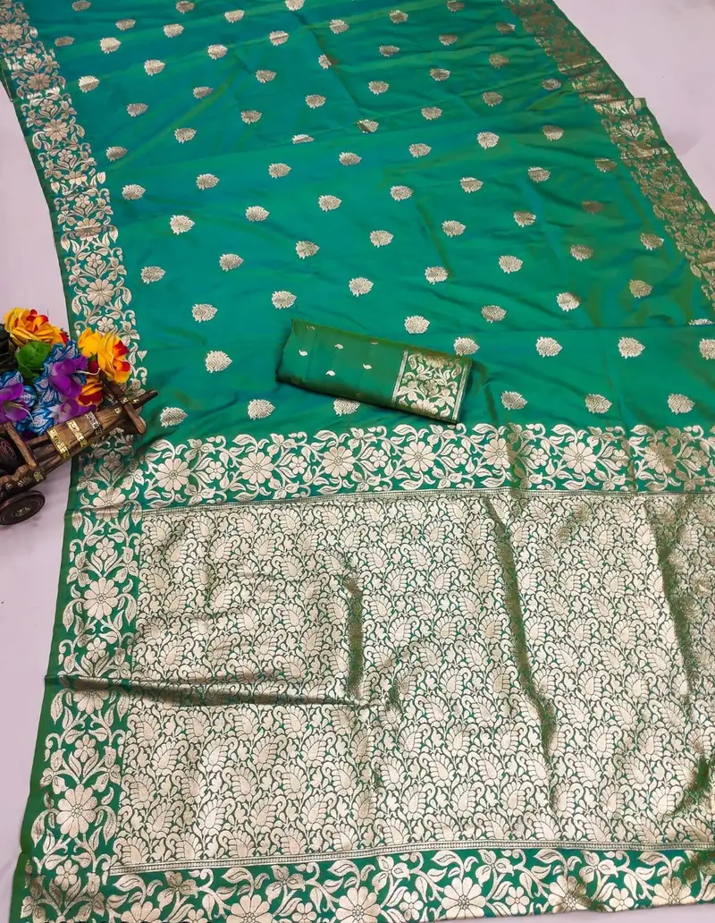 Pista green art silk zari woven saree with blouse