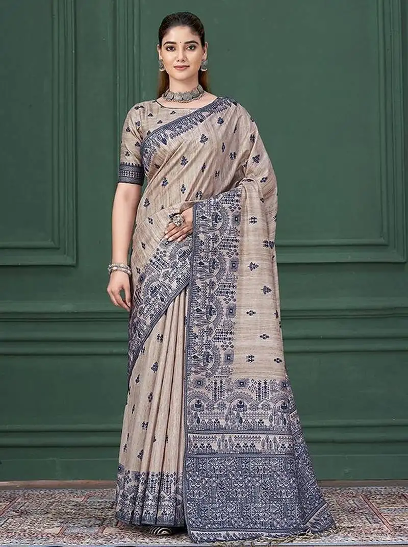 Beige color warli silk fabric warli print graceful ceremonial saree